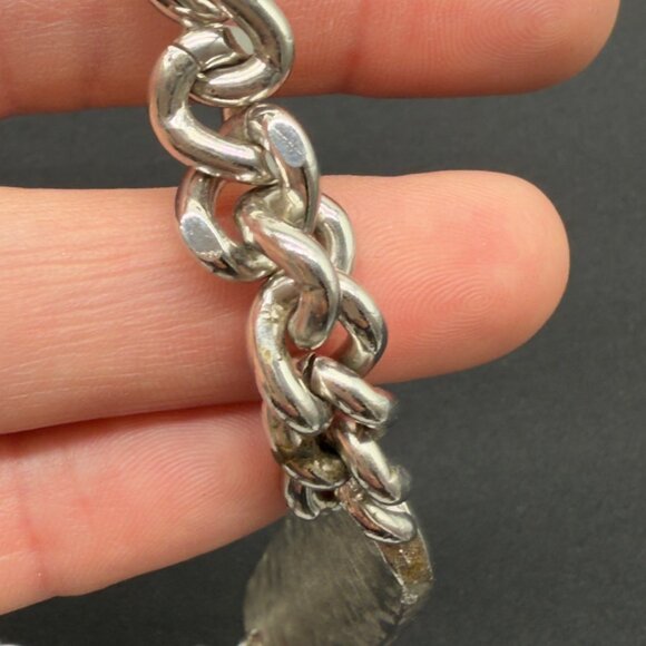 Vtg Celebrity NY Unisex Chunky Mens Bracelet Green Chip Curb Chain Silver Tone - Picture 9 of 10